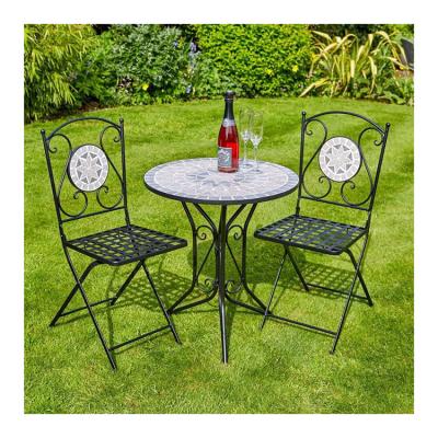 China Park Foldable Metal Table and Chair Set for Garden Backyard Antique Mosaic Bistro Set for sale