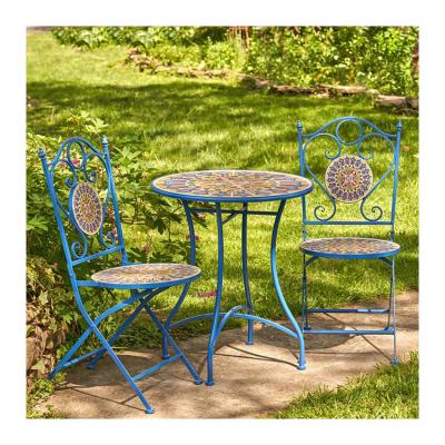 China Iron Crafts Mosaic Bistro Set 3pcs Balcony Set with Foldable Table and Chair by AJUNION for sale