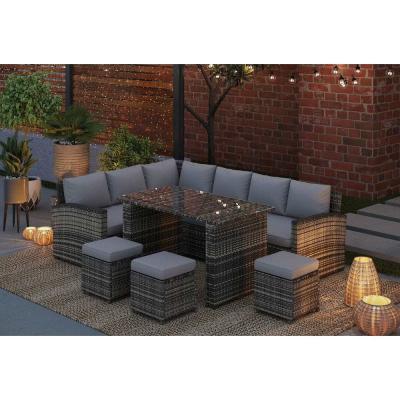 China AJUNION 9 Stück Rattan Garten Esszimmer Set Wicker Rattan Außenmöbel Außensofa Set zu verkaufen