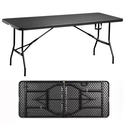 China Foldable Outdoor Banquet Table Portable Camping Furniture with Imitated Rattan Design for sale