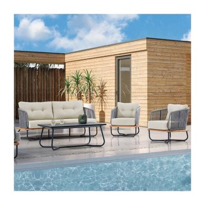 China Commercial Outdoor Furniture Garden Sofa Set with Solid Teak Wood and Aluminum Frame for sale