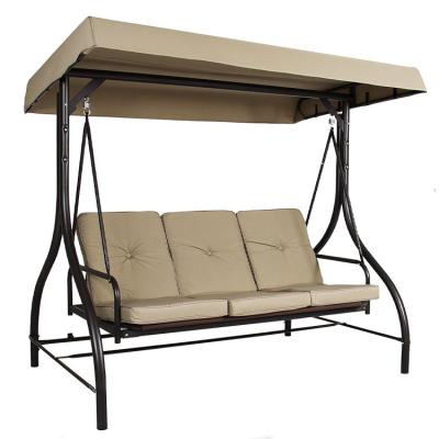 China Outdoor Garden 3 Seats Swing Chair with Canopy and Adjustable Folding Steel Lounger Bed for sale