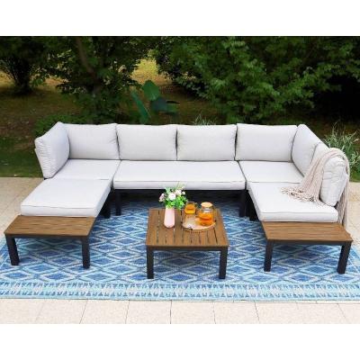 China Aluminum Modular Patio Set AJUNION U Shape Large Size Outdoor Furniture Sectional Sofa for sale