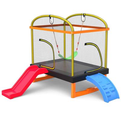 China Kids' Fitness Unisex Iron Frame Indoor Outdoor Trampoline with Climb Ladder and Slide for sale