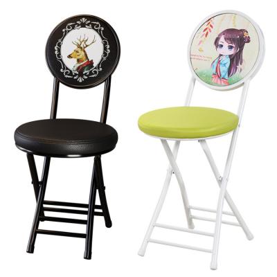 China Outdoor Furniture Portable Folding Metal Frame Leather Round Stool Chair with Cushion for sale