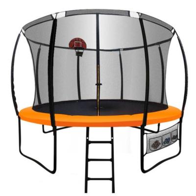 China Outdoor Garden Kids Children Fitness Jumping Bed Round Trampoline With Basketball Goal Safety Net for sale