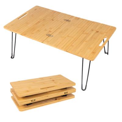 China Park Outdoor Picnic Barbecue Bamboo Wooden Board Mdf Small Portable Folding Camping Table with Metal Leg for sale