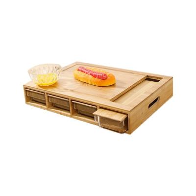 China Sustainable Eco-Friendly Japanese Home Made Bread Bamboo Cutting Board Multifunctional Cutting Board With Containers Sliding Store for sale