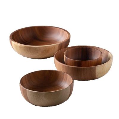 China Sustainable Household Vintage Tableware Household Wooden Bowl Around Noodle Fruit Soup Wooden Bowl With Chopsticks for sale