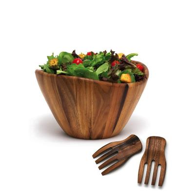 China Viable Beauty Wooden Mask Bowl Creative Wooden Bowl Salad Bowl With Serving Tongs for sale