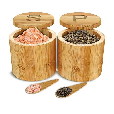 China Sustainable Kitchen Spice Jar Round Bamboo Spice Box Set With Decisive Purpose for sale