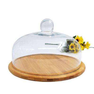 China Viable Bamboo Cake Tray Display Sample Tray Fancy Cake Surprise Pop Up Stand With Clear Glass Lid for sale