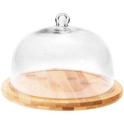 China Viable Bamboo Bread Sample Tray Mini Cake Tray Fruit Platter Dessert Snack Table Kids Cake Stand Box Turntable With Glass Cover for sale