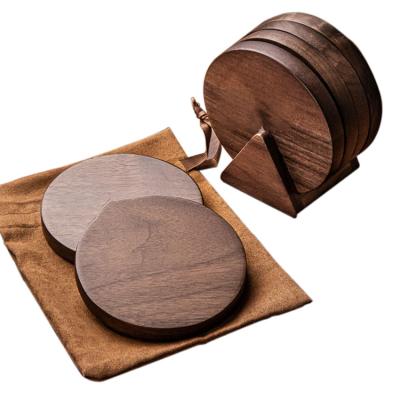 China Simple Viable Tea Coasters Creative Beer Mug Insulation Table Mats and Coasters Five Piece Wooden Coaster Set for sale