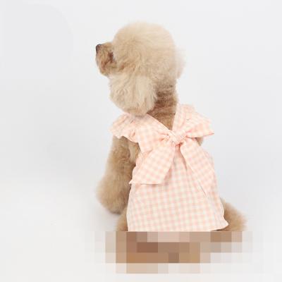 China Wholesale 2022 Hot Sale New Viable Spring Bow Skirt Pet Clothes New And Summer Plaid Cat And Dog Apparel Teddy Bear Coat for sale