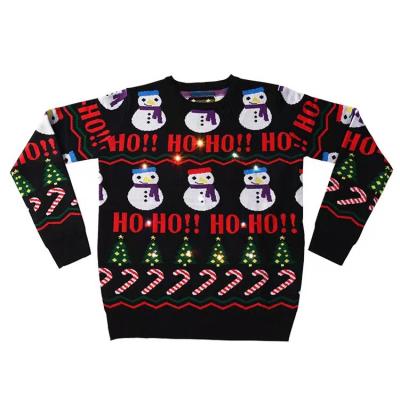 China Anti-wrinkle Led Snowman Sweater Couples Ugly Christmas Sweater With Light Xmas Clothes For Family New Design Red Color for sale