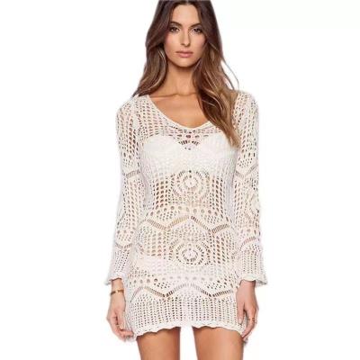 China Anti-wrinkle long sleeve hollow out design women's Midi crochet cover up bodycon beach dress hot sale dresses for women for sale