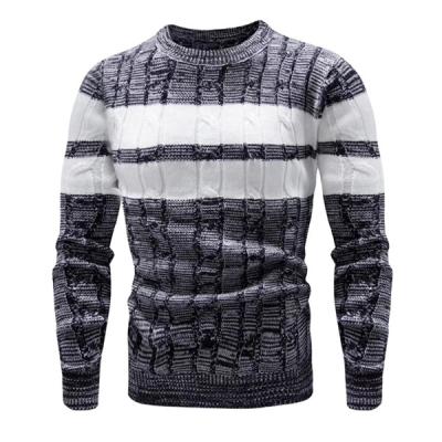 China custom made Anti-wrinkle winter clothes for men slim fit wool knitted long sleeved men sweater acrylic striped crew neck pullover soft touch for sale