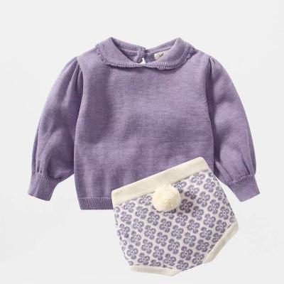 China Anti-pilling 2pc Children's Knitwear Clothing Wool Sweaters Clothes Knitting Jumpers Suit Set Solid Purple Color Sweater Rabbit Tail Shorts for sale