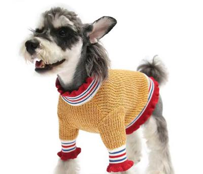 China Custom Neck Stocked Winter Apparel Ruffles GG Wool Small Dog Clothes Knitwear Sweater Dog Sweater Acrylic Luxury Shirt Designer Warm for sale