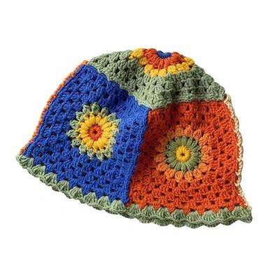 China Fashion Wholesale Summer Flower Crochet Designer Vintage Pattern Fisherman Hat Bucket Hat Handmade Knitted Colorful Cotton for sale