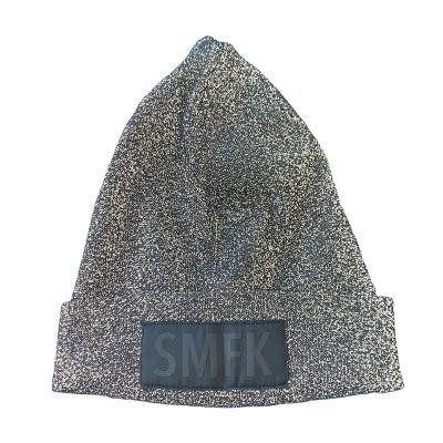 China New Autumn Winter Reflective Hats Silver Gray Men Women Handsome Knitted Hip Hop hat for sale