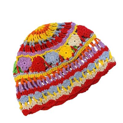 China Sun Natural Dobby Grass Crochet Hats Handmade Maker For Women Multi Colors Adults Floral Spring Summer Straw Hat Knit Bucket Hat for sale