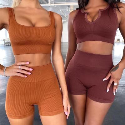 China European and American viable knitted fitness suit square collar fitness suit U fitness suit yoga shorts suspender shorts sports knitted for sale