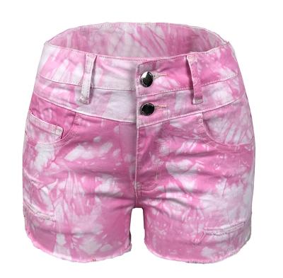 China Fashion Breathable Trend Tie Dye Women Shorts Summer Women Casual Wear Biker Shorts Hole Slim Denim Shorts Dress Jeans for sale