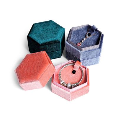 China Best-selling current packaging of bracelet box of mini and portable ring jewelry box velvet wedding double ring hexagonal pendant gift box for sale