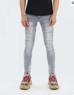 China Good Quality Breathable Gray Ripped Skinny Jeans Mens Urban OEM Fitted Breathable Biker Jeans for sale