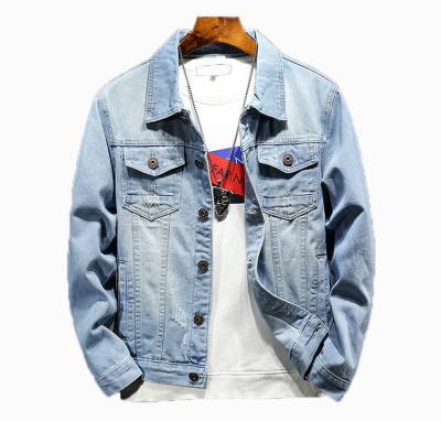 China Blue Breathable Denim Jackets Men's Classic Ripped Slim Fit Motorcycle Jeans Jacket For Men for sale