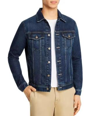 China Classic Mens Dark Blue Denim Jacket 100% Cotton Breathable Denim Jacket Good Quality Breathable Jacket for sale