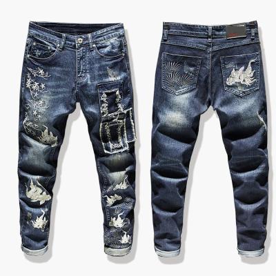 China High Quality Breathable Breathable Embroidery Patches Slim Fit Mens Pencil Pants Skinny Mens Jeans for sale