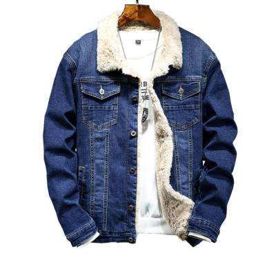 China Good quality black blue men's breathable warm thick fur coat custom made logo denim jacket denim jacket with fur for sale