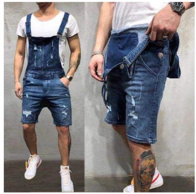 China Breathable Fashion Men's Lattice Suit Denim Shorts Pants Slim Fit Men Overall Jeans Denim Shorts Overalls For Male for sale