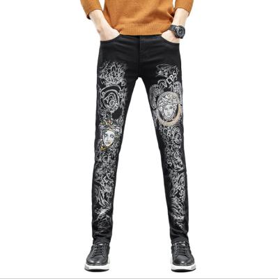 China 2020 Breathable New Laser Cut Mens Jeans 3D Print Custom Mens Breathable Slim Fit Jeans Pants Youth Fashion Jeans Pants Men for sale