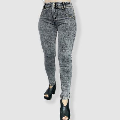 China Best Plus Size Selling High Quality High Quality Gray Color Women Calf Length Stretch Waist Pencil Pants Skinny Jeans Women Cuffs Denim for sale