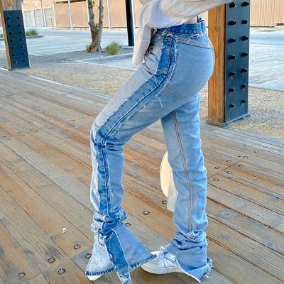 China Breathable Ladies Stacked High Waisted Breathable Jeans Womens Custom Rolled Up Flare Bell Bottom Pantalones Fashion Jeans Womens for sale