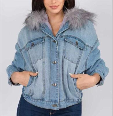 China Women's fur jacket stripe denim jacket and coats jeans jaket women breathable breathable coats and jacket for winter for sale