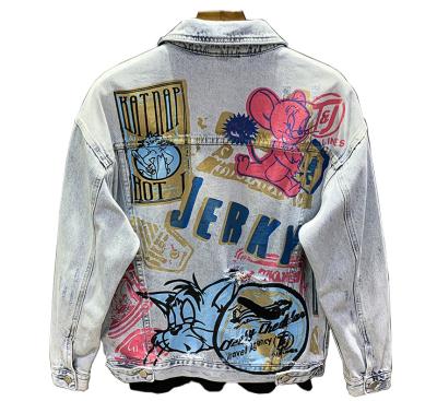 China Breathable Factory Custom Digital All Over Printing Brand Jeans Jacket For Men for sale