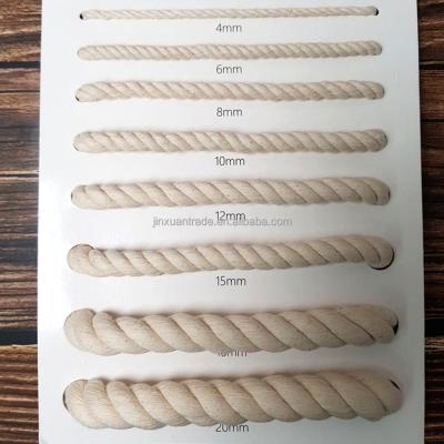 China Home Decor 4mm 6mm 8mm 10mm 12mm 15mm 18mm Wholesale 20mm Natural 3ply Macrame Tie Twisted Cotton Rope for sale