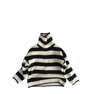 China Sweater Turtle Neck Children's Sweater Wool Long Sleeve Sweater White Black Striped Sweater for sale