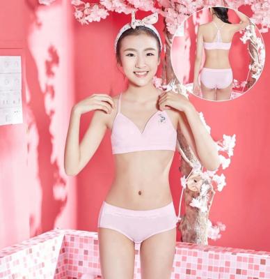 China 12 Years Girl Antibacterial Girls Seamless Bra And Brief Teenage Girl Underwear Set Wireless Bra Printed Teen Girl Underwear Set for sale