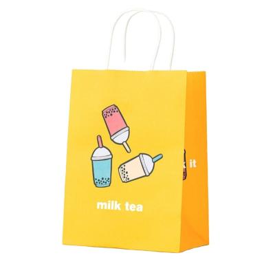 China Recycled Materials Ready To Ship Custom Logo Printing Recycled Food Store Christmas Party Gift Kraft Paper Take Away Paper Bag for sale