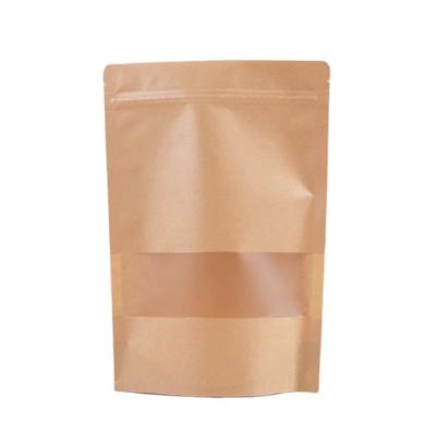 China 100pcs Custom Unprinted Clear Window Recyclable Compostable Bag Stand Up Pouch Kraft Paper Zipper Bag For Snack for sale