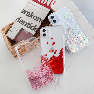 China Luxury Clear Glitter Shockproof Glitter Love Liquid Heart Cover Cell Phone Case For iPhone 13 12 Pro 11 XR X XS 7 8 Plus Max for sale