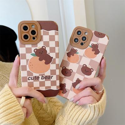 China Custom Cute Design Flower Bear Cartoon Cell Phone Leather Case Shockproof Mobile Phone Cover For iPhone 13 11 12 pro XR Max X XS Max for sale