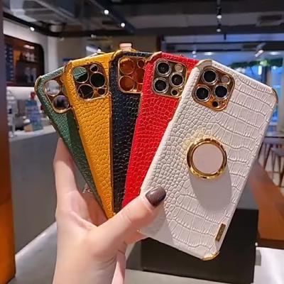 China Luxury Crocodile Ring Stand Mobile Phone Bags Leather Cases Shockproof Phone Cover For iPhone 13 11 12 Pro Max XS XR 6 7 8 Plus for sale