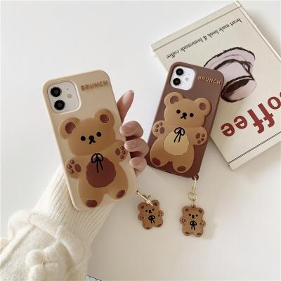 China Cute Shockproof 3D Cartoon Silicone Cell Phone Cover With Bear Doll Pendant Phone Case For iphone 13 12 11Pro max XS XR 7 8plus for sale